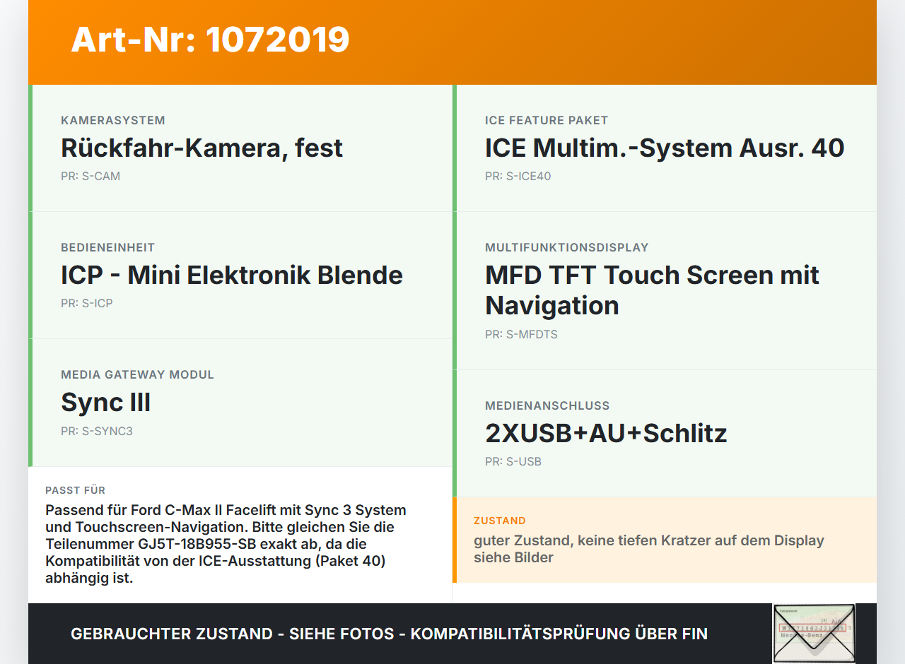 Ford C-Max II 15-19 Bildschirm Display Monitor Ford C-Max II 15-19 09.01.2018 GJ5T-18B955-SB JJ5T-14G370-GNC... Vorschau 3
