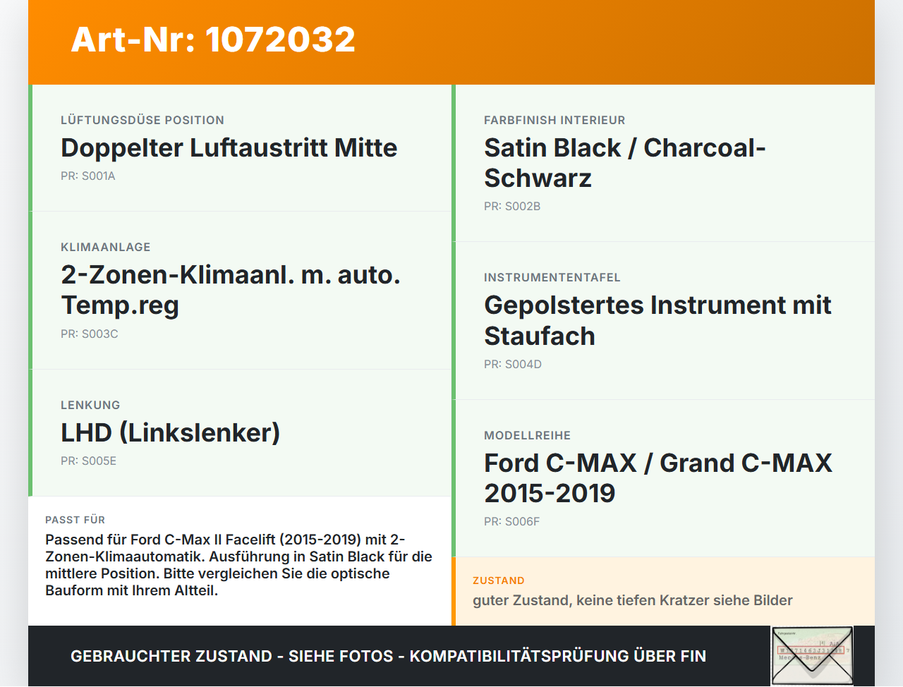 Ford C-Max II 15-19 Luftdusche Luftdüse Mitte Ford C-Max II 15-19 09.01.2018 AM51-R01815-AE3YYW gebraucht Vorschau 3