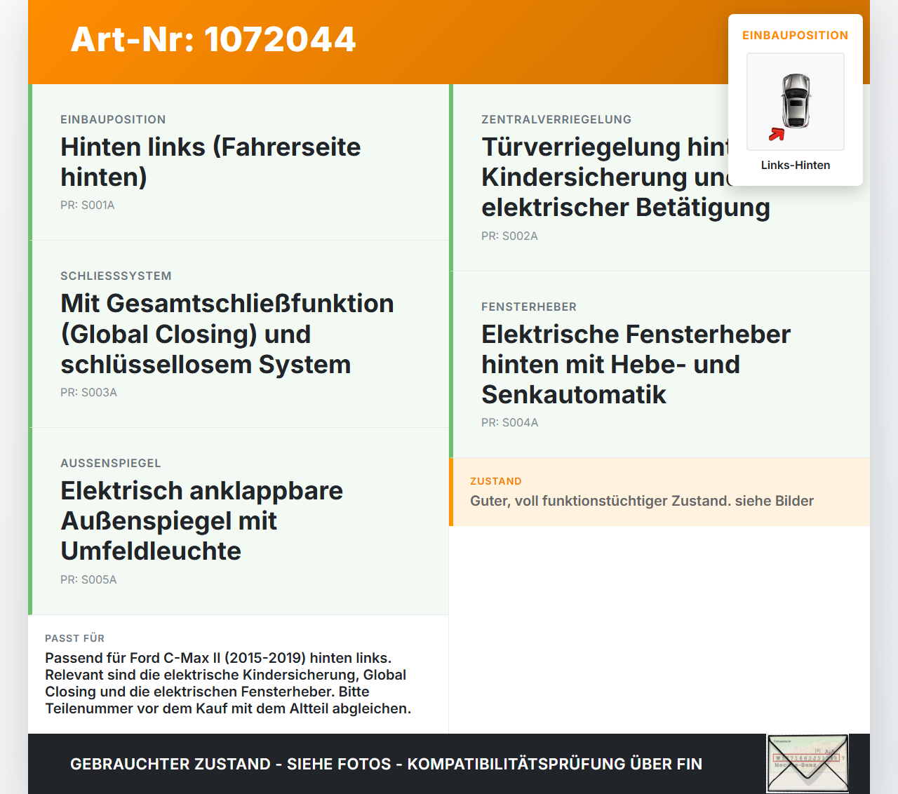 Ford C-Max II 15-19 Steuergerät ECU Modul Türsteuergerät Links Hinten Ford C-Max II 15-19 09.01.2018 F1ET-14B532-BF... Vorschau 3