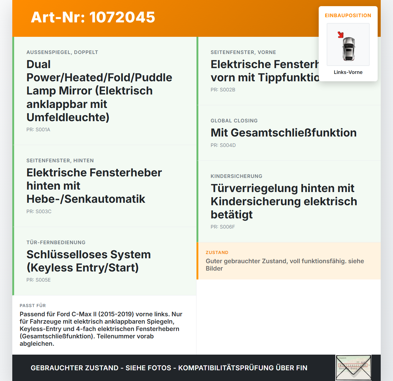Ford C-Max II 15-19 Steuergerät ECU Modul Türsteuergerät Links Vorne Ford C-Max II 15-19 09.01.2018 F1ET-14B531-BG... Vorschau 3