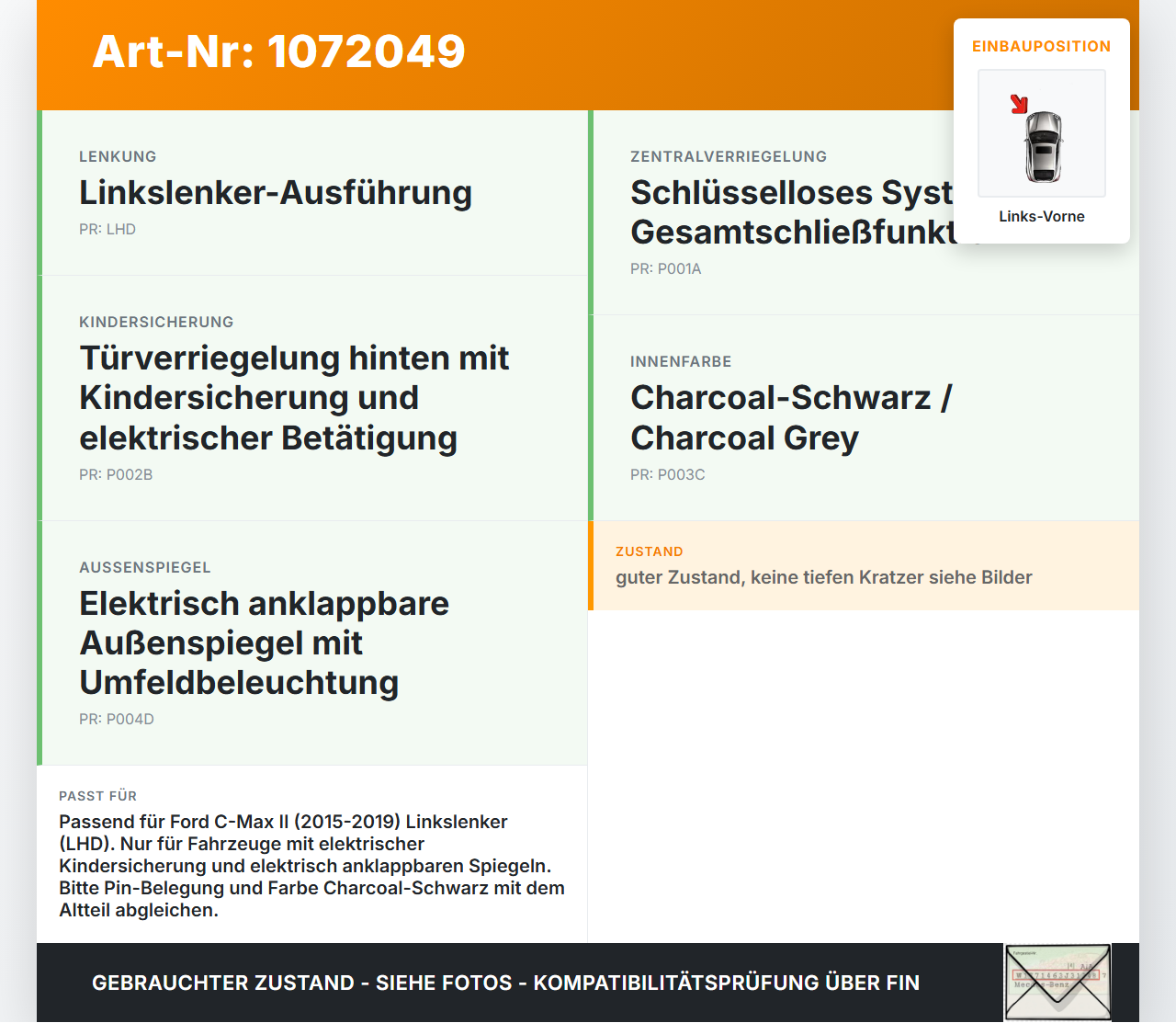 Ford C-Max II 15-19 Schalter Zentralverriegelung Verriegelung Links Vorne Ford C-Max II 15-19 09.01.2018... Vorschau 3