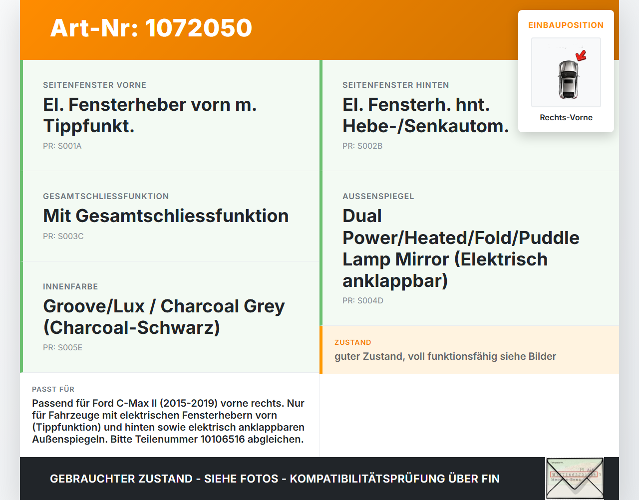 Ford C-Max II 15-19 5T Fensterheberschalter Schalter Rechts Vorne Ford C-Max II 15-19 09.01.2018 F1ET-14529-AA... Vorschau 3