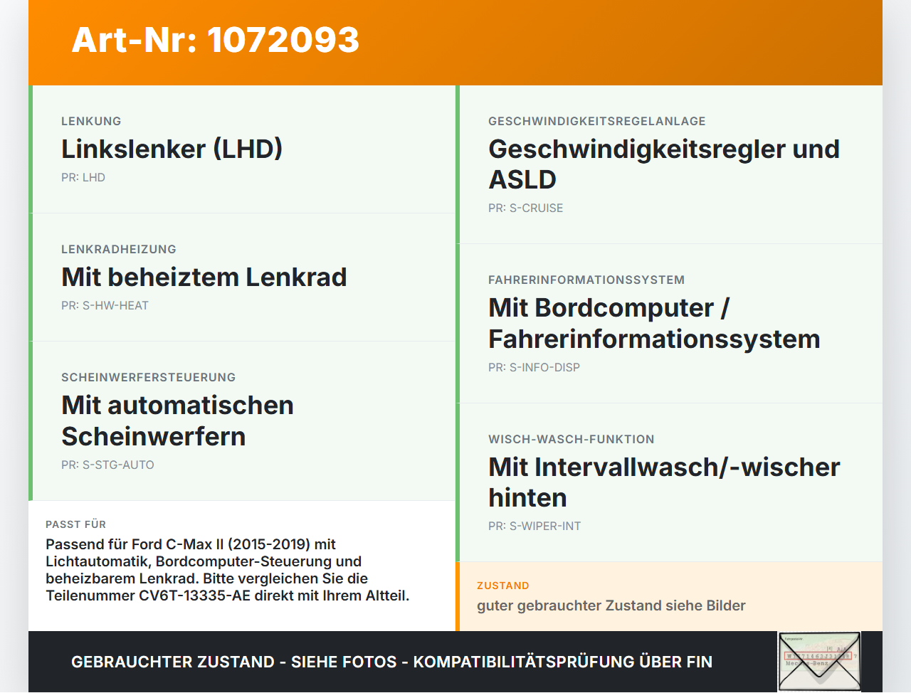 Ford C-Max II 15-19 Blinkerschalter Lenkstockschalter Blinker Ford C-Max II 15-19 09.01.2018 W705985-S303... Vorschau 3