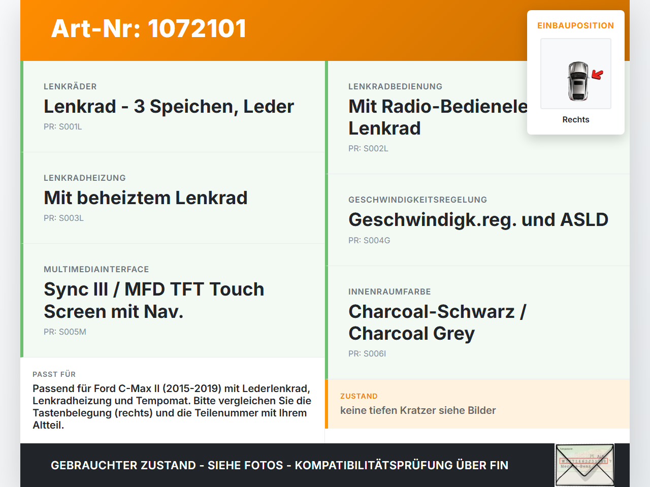 Ford C-Max II 15-19 Lenkradschalter Multifunktionstasten Schalter für Lenkrad Rechts Ford C-Max II 15-19 09.01.2018... Vorschau 3