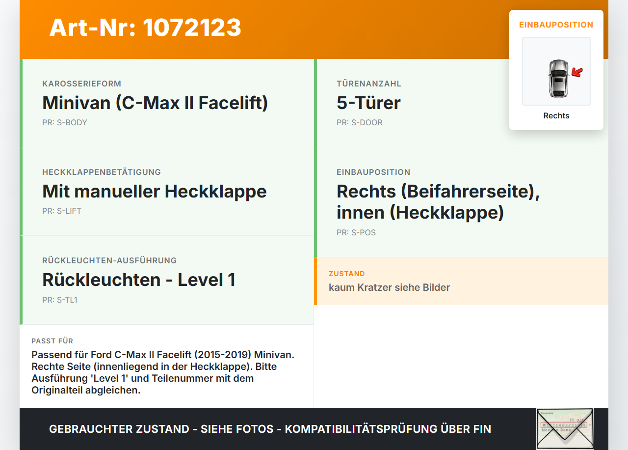 Ford C-Max II 15-19 5T Rückleuchte Rücklicht Heckleuchte Rechts orig Ford C-Max II 15-19 09.01.2018 F1CB-13A602-BE... Vorschau 3