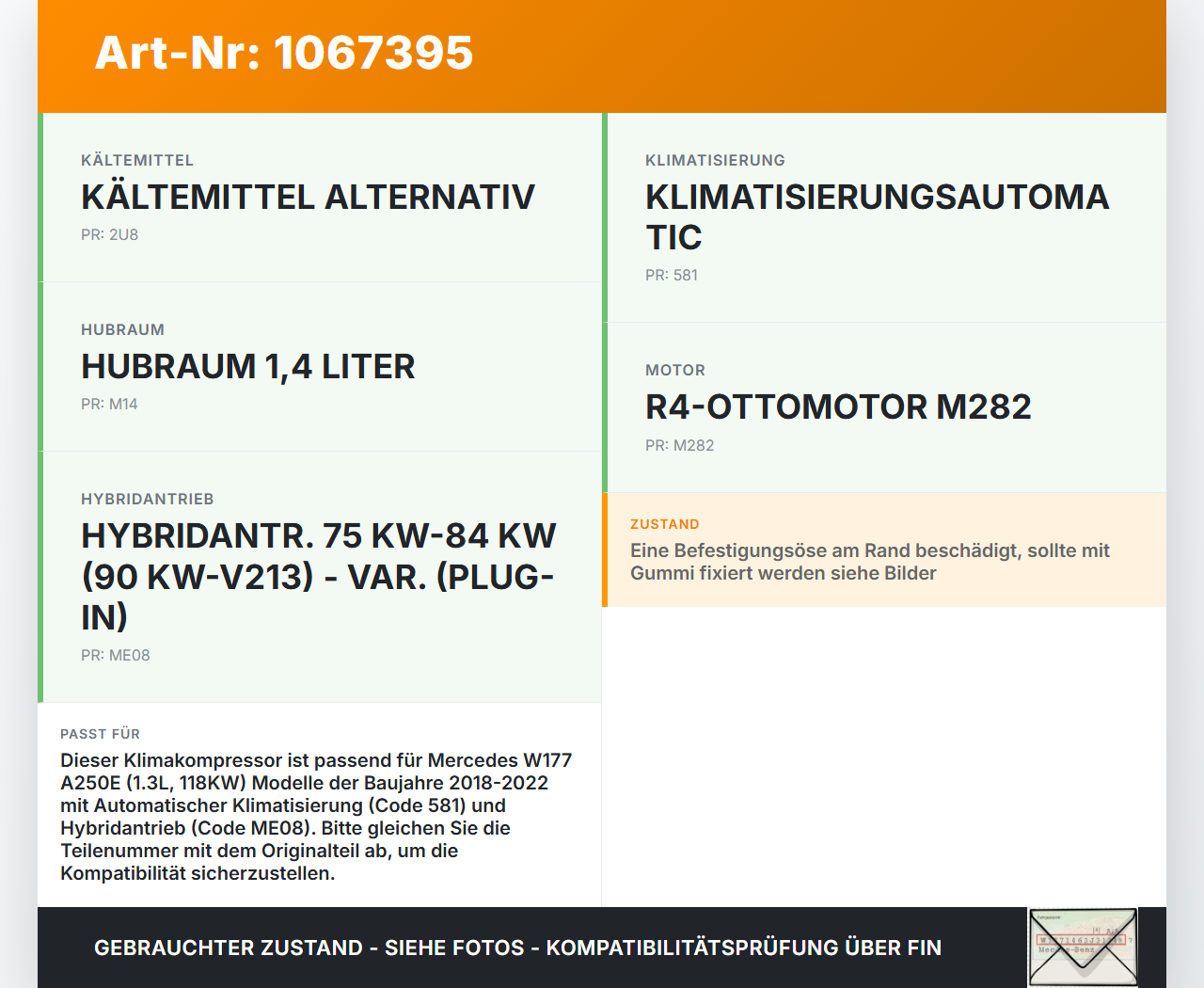 Mercedes W177 A250E 18-22 1,3 118KW Klimakompressor Klima Kompressor Mercedes W177 A250E 18-22 26.03.2021... Vorschau 3