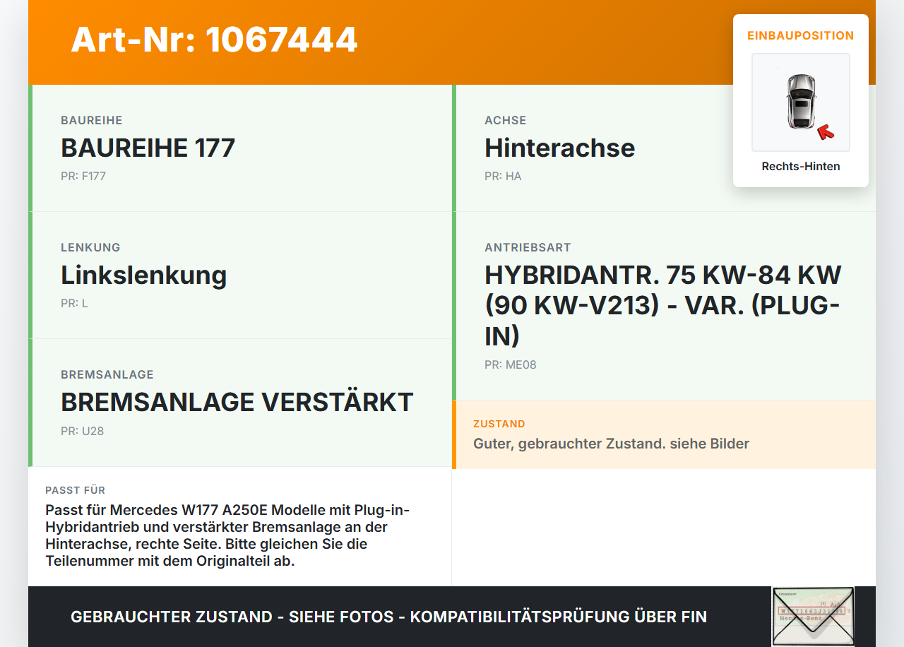 Mercedes W177 A250E 18-22 1,3 118KW Stellmotor Parkbremse Bremssattel Hinten Rechts Mercedes W177 A250E 18-22... Vorschau 3