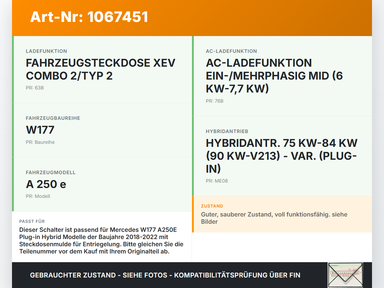 Mercedes W177 A250E 18-22 Schalter Öffner für Steckdosenmulde Entriegelung Mercedes W177 A250E 18-22 26.03.2021... Vorschau 3