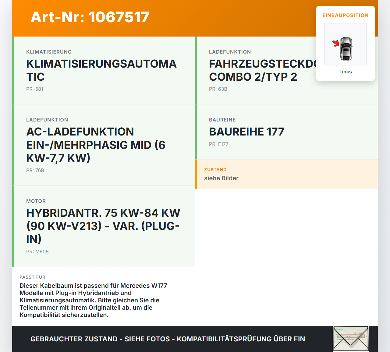 Mercedes W177 A250E 18-22 Lim Kabelbaum Leitungssatz Hochvoltleitung Klimakompressor Links Mercedes W177 A250E... Vorschau 3