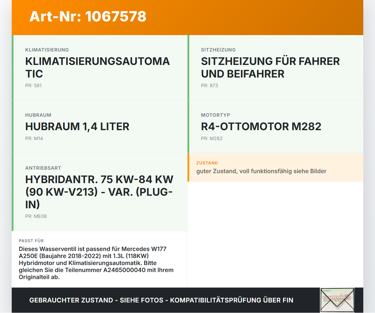 Mercedes W177 A250E 18-22 1,3 118KW Wasserventil Ventil für Heizung Mercedes W177 A250E 18-22 26.03.2021... Vorschau 3