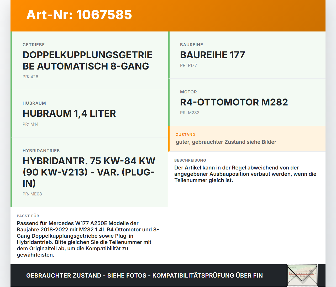 Mercedes W177 A250E 18-22 1,3 118KW Zündspule Stabzündspule Zündkerzenstecker Mercedes W177 A250E 18-22 26.03.2021... Vorschau 3