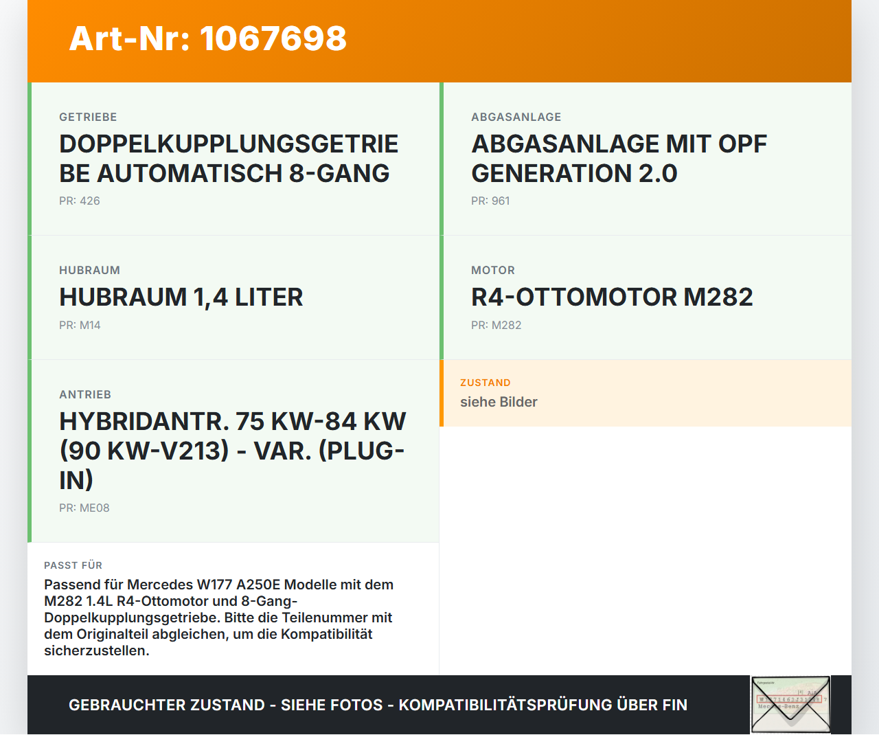 Mercedes W177 A250E 18-22 1,3 118KW 282914 Nockenwelle Einlass Einlassnockenwelle Mercedes W177 A250E 18-22... Vorschau 3