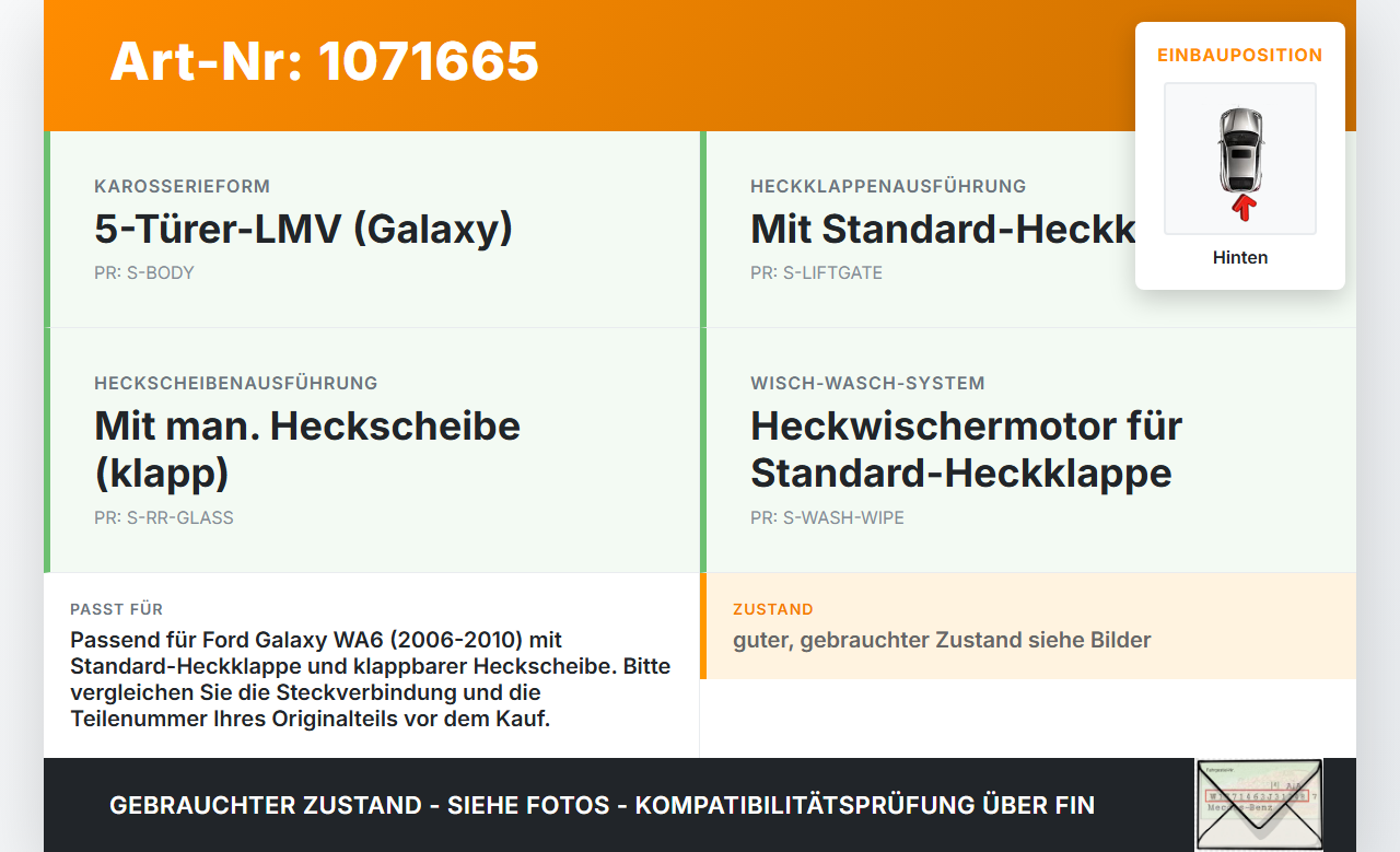 Ford Galaxy WA6 06-10 Scheibenwischermotor Wischermotor Hinten Heckwischermotor Ford Galaxy WA6 06-10 26.09.2008... Vorschau 3