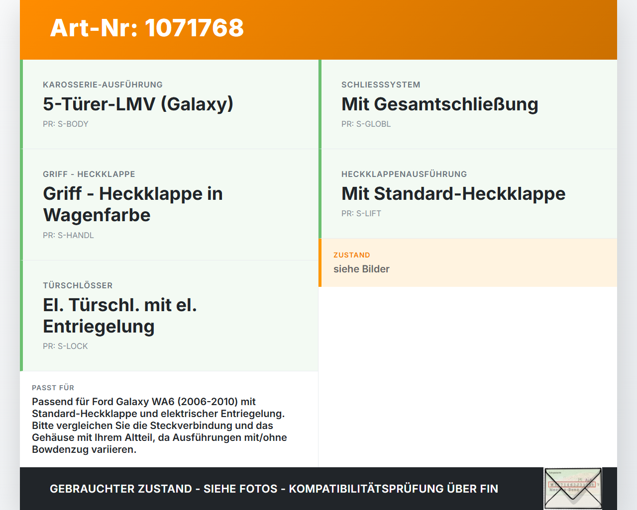 Ford Galaxy WA6 06-10 Schloss f. Heckklappe Heckklappenschloss Verriegelung Ford Galaxy WA6 06-10 26.09.2008... Vorschau 3