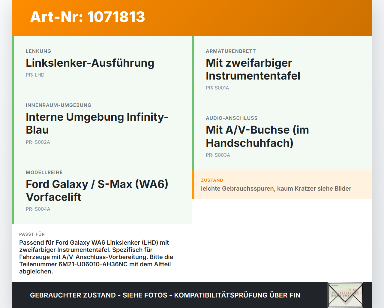 Ford Galaxy WA6 06-10 Handschuhfach Handschuhkasten Ford Galaxy WA6 06-10 26.09.2008 6M21-U06010-AH36NC... Vorschau 3