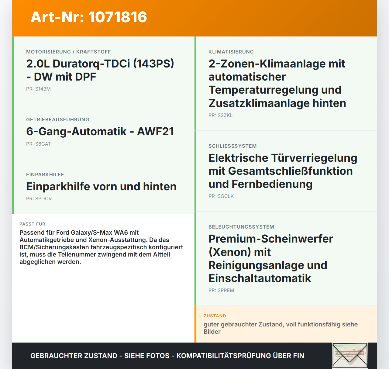 Ford Galaxy WA6 06-10 Steuergerät ECU Modul BCU BCM SG Sicherungskasten Ford Galaxy WA6 06-10 26.09.2008... Vorschau 3
