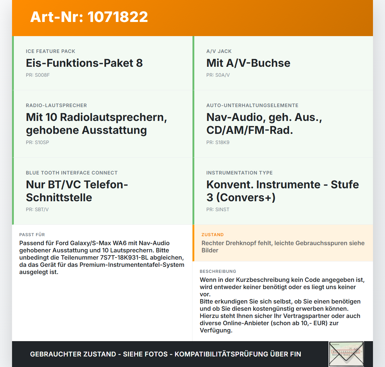 Ford Galaxy WA6 06-10 Navigationssystem Navi Ford Galaxy WA6 06-10 26.09.2008 7S7T-18K931-BL 7612300534 gebraucht Vorschau 3