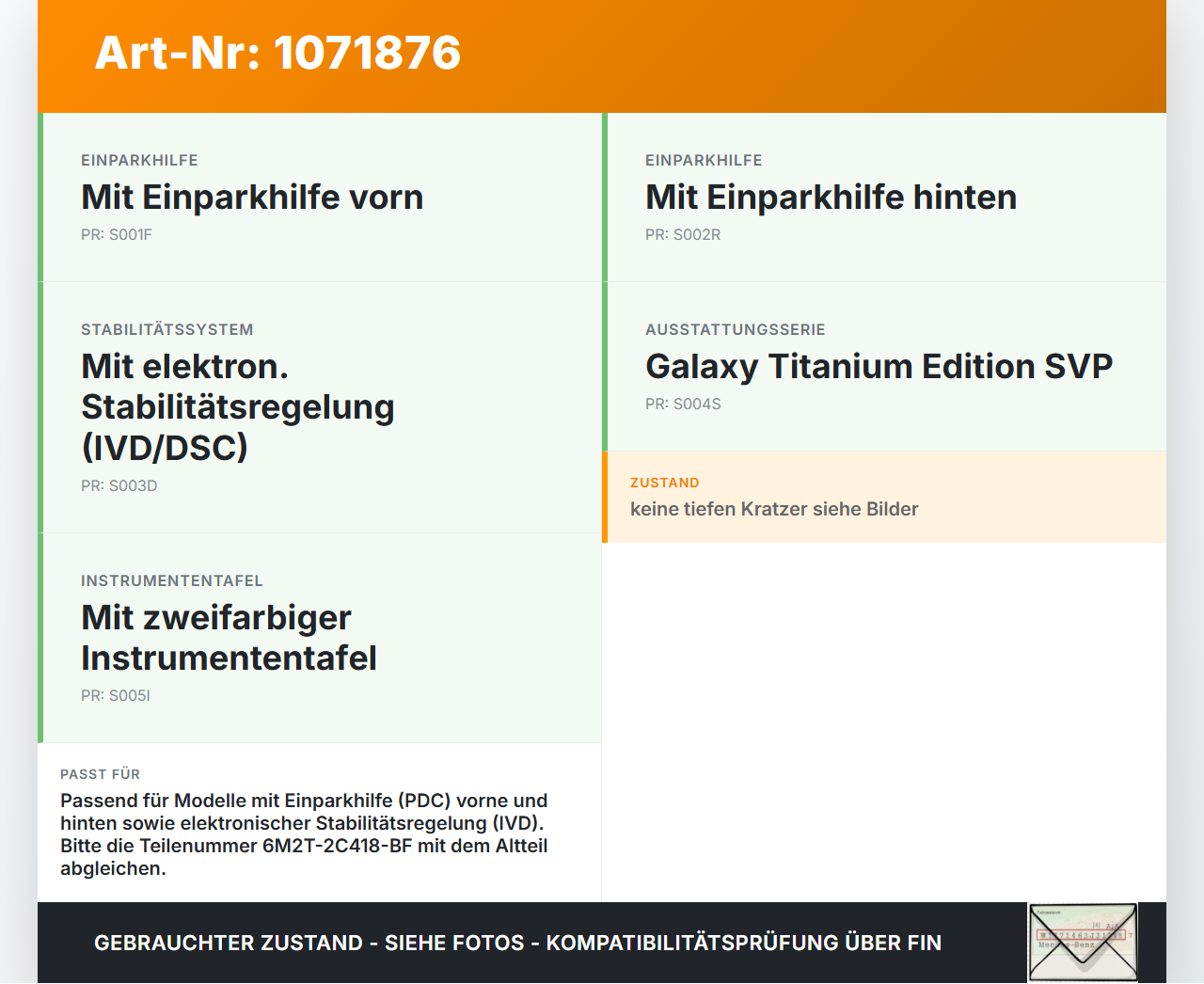 Ford Galaxy WA6 06-10 Schalter PDC Off Road Ford Galaxy WA6 06-10 26.09.2008 6M2T-2C418-BF gebraucht Vorschau 3
