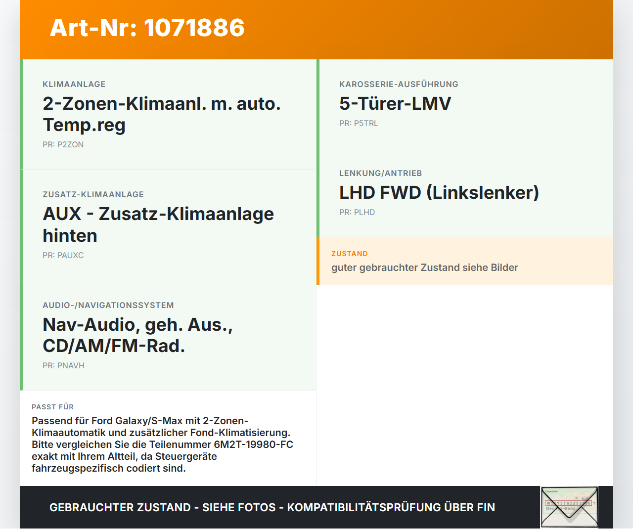 Ford Galaxy WA6 06-10 Steuergerät ECU Modul Ford Galaxy WA6 06-10 26.09.2008 6M2T-19980-FD 6M2T-19980-FC... Vorschau 3