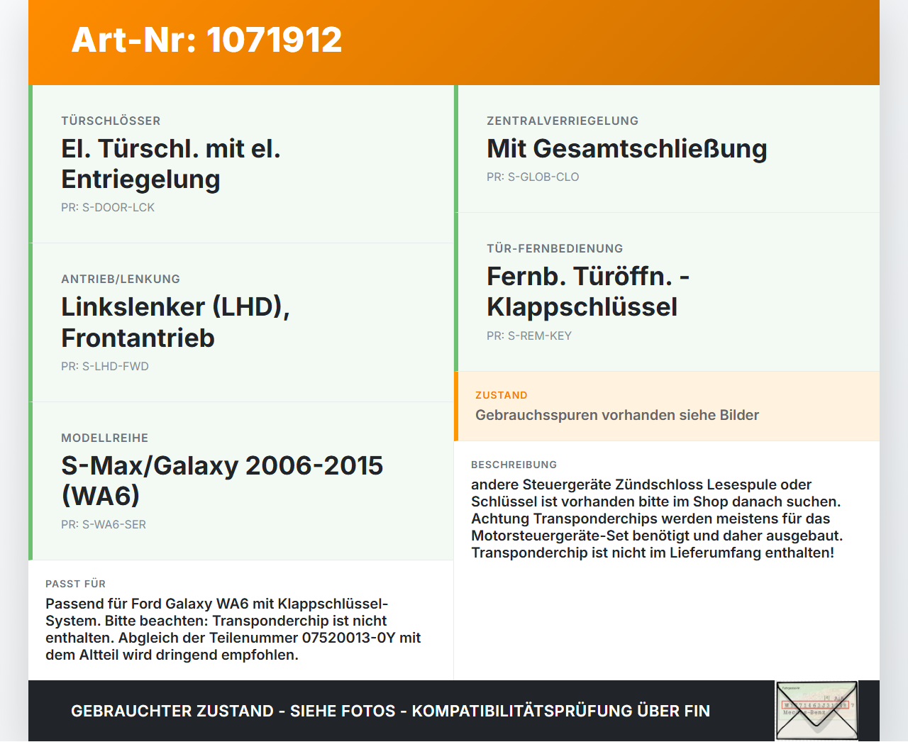 Ford Galaxy WA6 06-10 Zündschloss Schlüssel Türschliesszylinder Ford Galaxy WA6 06-10 26.09.2008 3M51-3F880-AE... Vorschau 3