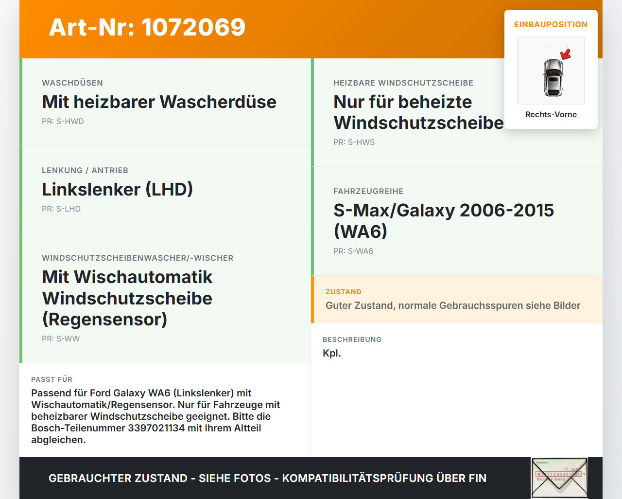 Ford Galaxy WA6 06-10 Wischermotor m. Wischergestänge Vorne Rechts Ford Galaxy WA6 06-10 26.09.2008 6M21-17504-BM... Vorschau 3