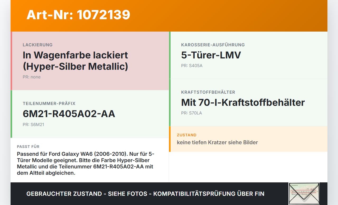 Ford Galaxy WA6 06-10 Tankdeckel Tankklappe 8PSC Ford Galaxy WA6 06-10 26.09.2008 6M21-R405A02-BAXWAA... Vorschau 3