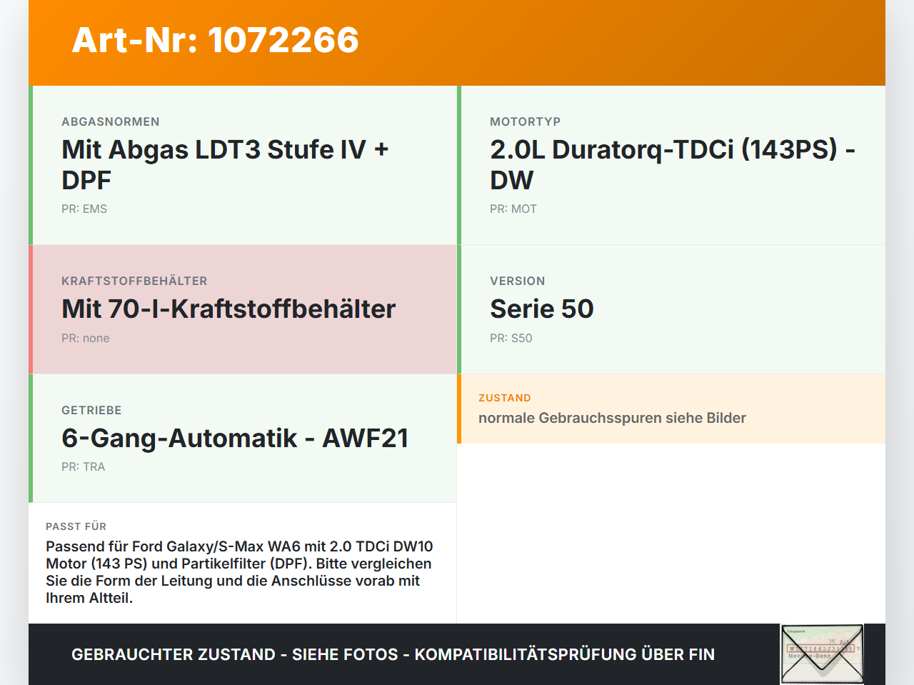 Ford Galaxy WA6 06-10 2,0 103KW Hochdruck Leitung Kraftstoffleitung Ford Galaxy WA6 06-10 26.09.2008 3M5Q-9N868-CB... Vorschau 3