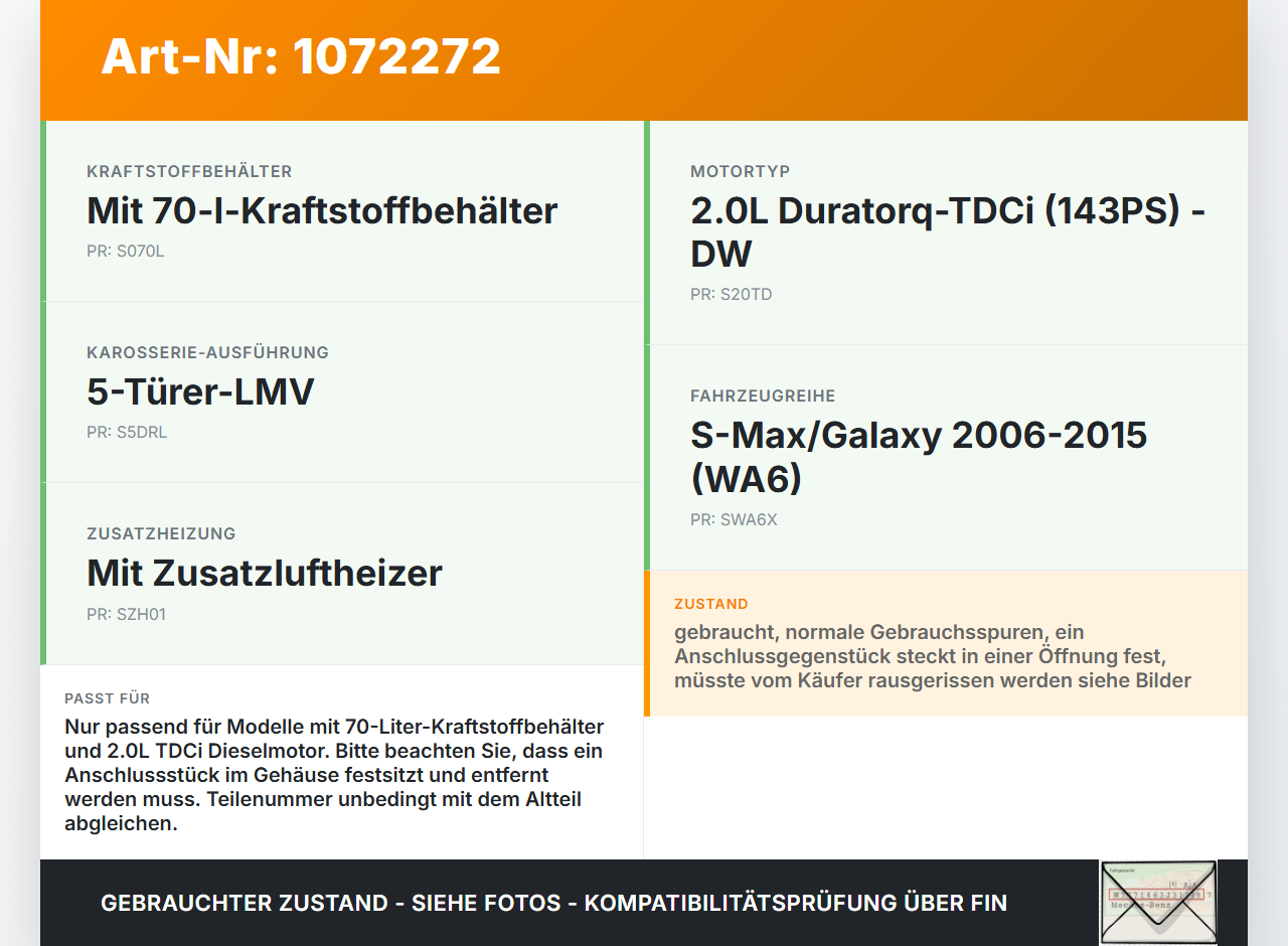 Ford Galaxy WA6 06-10 2,0 103KW Kraftstoffpumpe Kraftstoff Förderpumpe Tankgeber Ford Galaxy WA6 06-10 26.09.2008... Vorschau 3