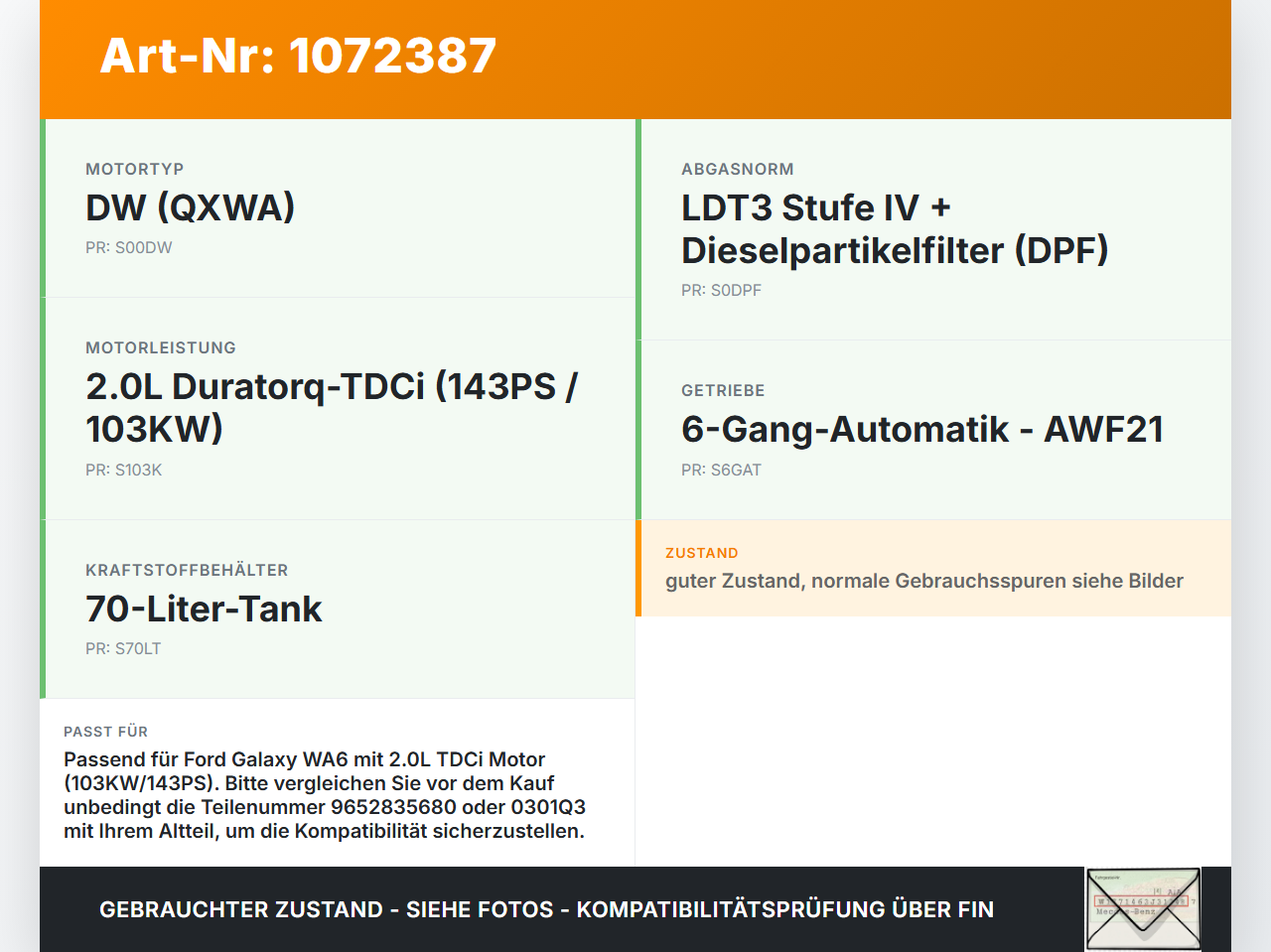 Ford Galaxy WA6 06-10 2,0 103KW QXWA Ölwanne Motorwanne Ford Galaxy WA6 06-10 26.09.2008 3M5Q-6675-AE 9653835680... Vorschau 3