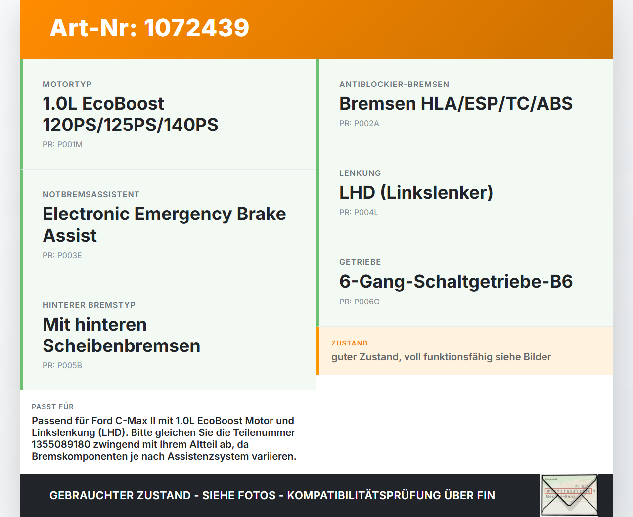Ford C-Max II 15-19 Hauptbremszylinder Bremszylinder Ford C-Max II 15-19 09.01.2018 KV6C-2140-CA 1355089180 gebraucht Vorschau 3