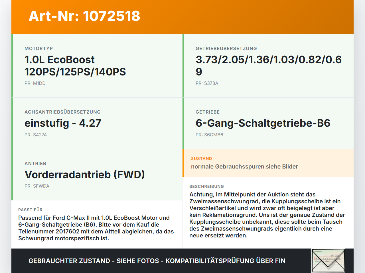 Ford C-Max II 15-19 1,0 92KW M1DD Zweimassenschwungrad Schwungrad Ford C-Max II 15-19 09.01.2018 CM5G-6477-DE... Vorschau 3