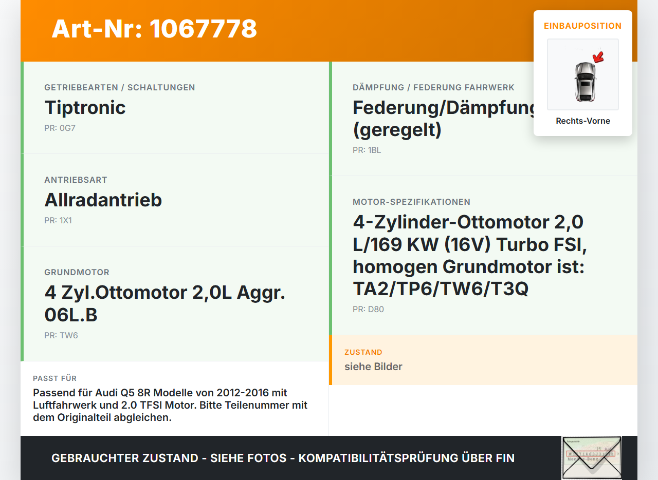 Audi Q5 8R 12-16 TFSI 2,0 169KW Sensor Beschleunigungssensor Luftfahrwerk Rechts Vorne Audi Q5 8R 12-16 04.10.2016... Vorschau 3