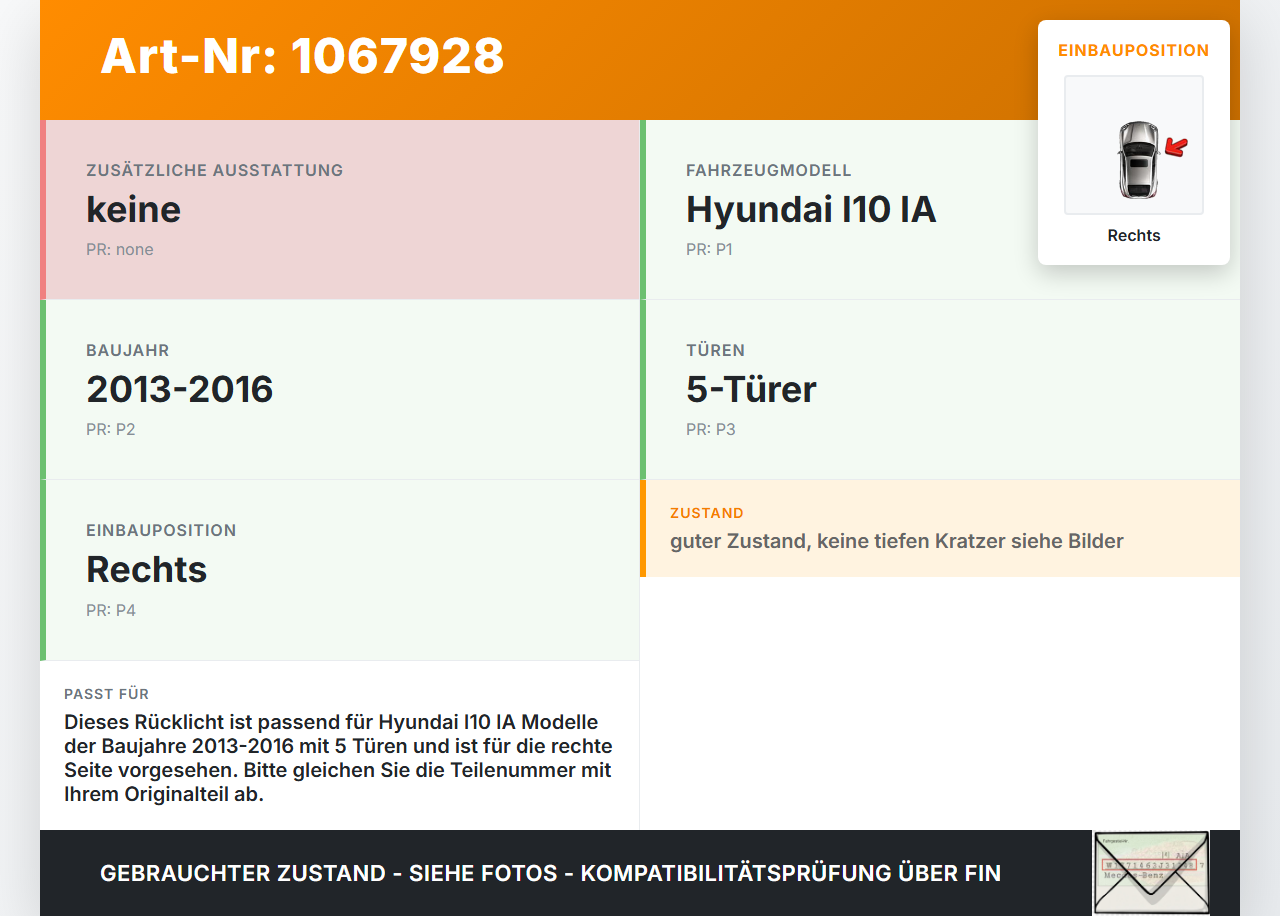 Hyundai I10 IA 13-16 5T Rückleuchte Rücklicht Heckleuchte Rechts orig Hyundai I10 IA 13-16 30.12.2015 92402-B9000... Vorschau 3