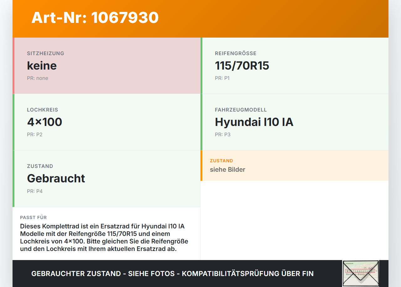 Hyundai I10 IA 13-16 1 x Komplettrad Ersatzrad Stahlfelge Sommerreifen 115/70R15 4X100 Hyundai I10 IA 13-16... Vorschau 3