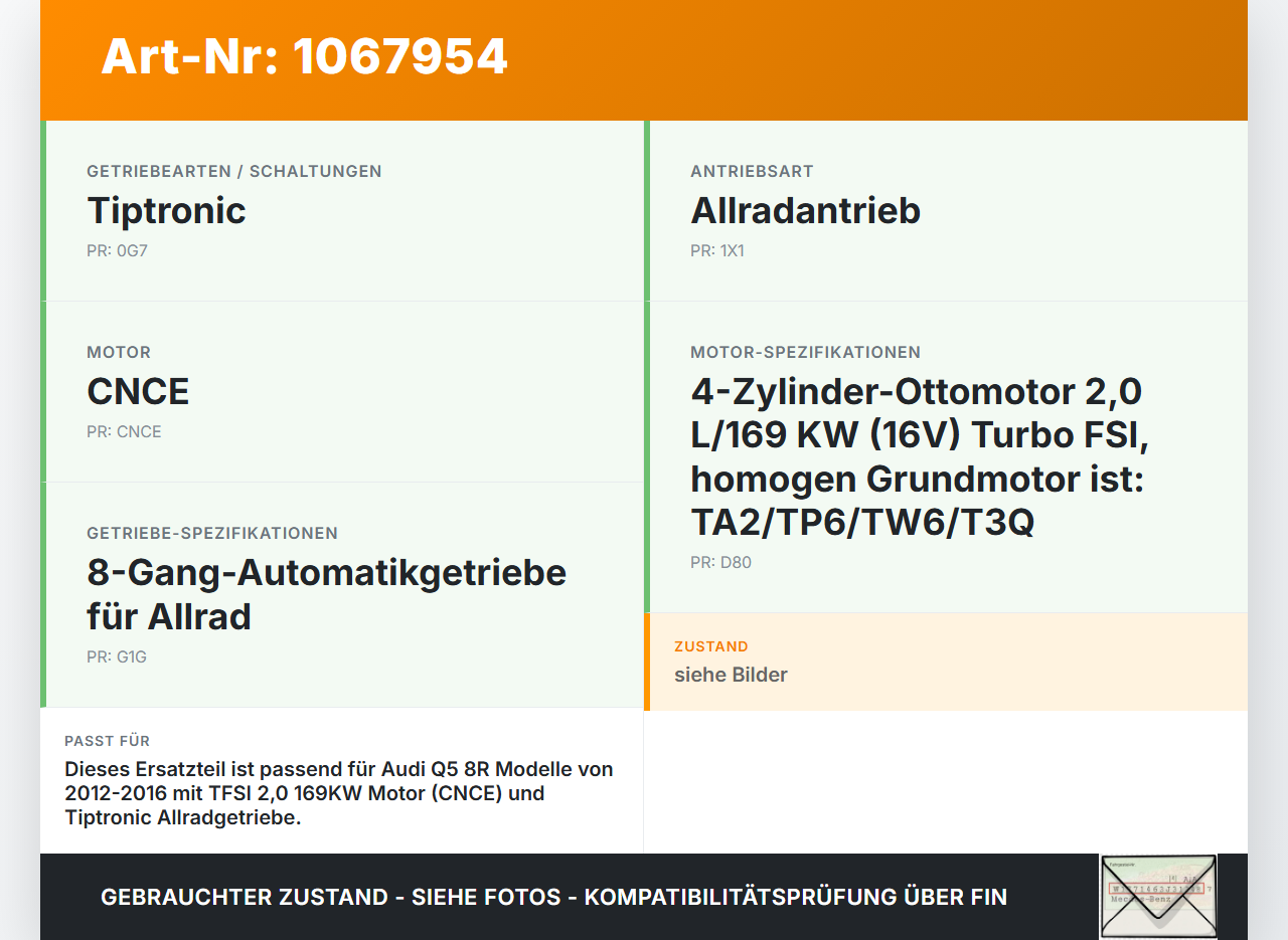 Audi Q5 8R 12-16 TFSI 2,0 169KW Kleine Sonstige Teile C Audi Q5 8R 12-16 04.10.2016 gebraucht Vorschau 2
