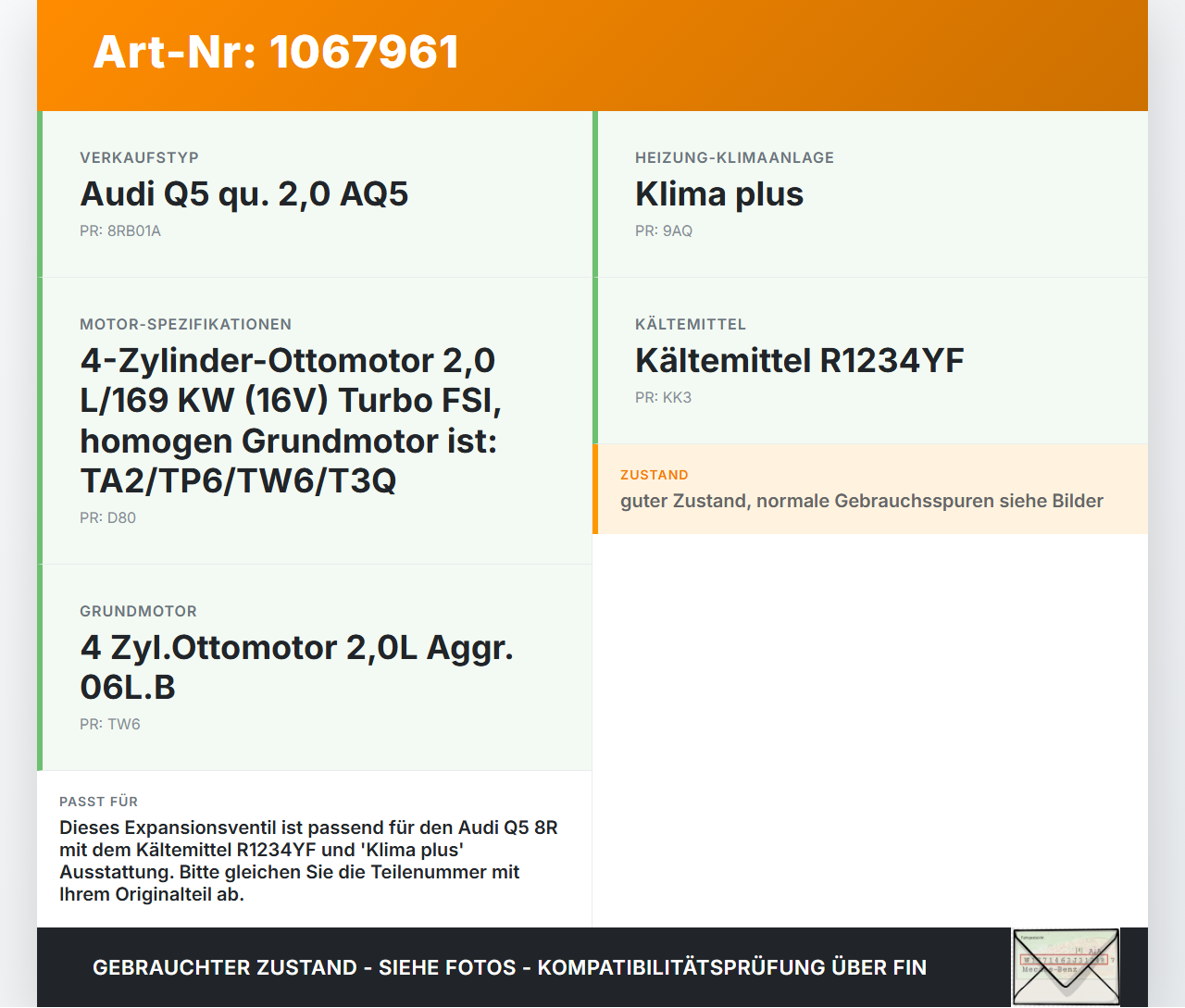 Audi Q5 8R 12-16 Expansionsventil für Klima Audi Q5 8R 12-16 04.10.2016 Z3465001 HFO-1234YF gebraucht Vorschau 3