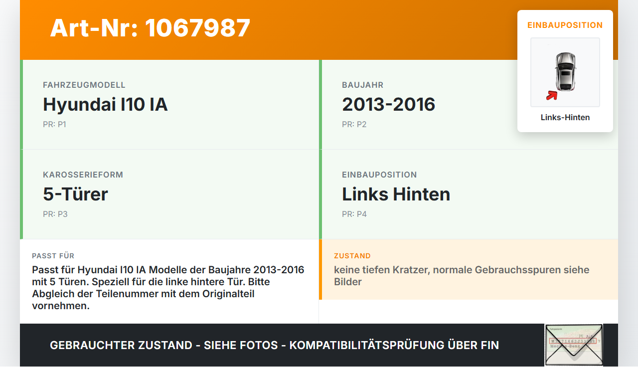 Hyundai I10 IA 13-16 5T Türverkleidung Türpappe Links Hinten Hyundai I10 IA 13-16 30.12.2015 gebraucht Vorschau 3