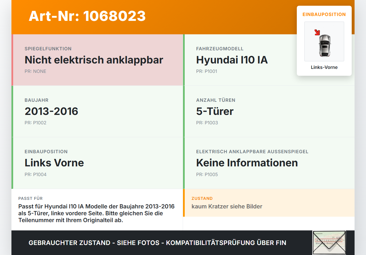 Hyundai I10 IA 13-16 5T Spiegeldreieck Abdeckung Blende Links Vorne Hyundai I10 IA 13-16 30.12.2015 gebraucht Vorschau 3