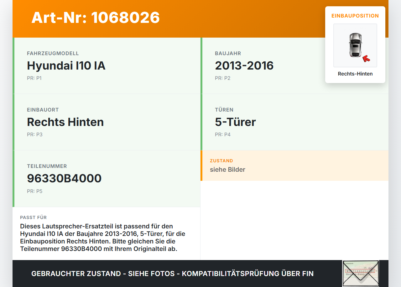 Hyundai I10 IA 13-16 5T Lautsprecher Rechts Hinten Hyundai I10 IA 13-16 30.12.2015 96330B4000 M241217 gebraucht Vorschau 3