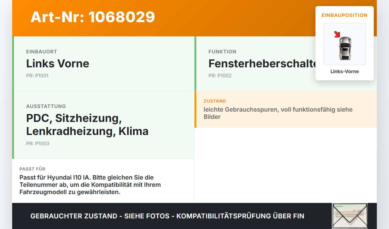 Hyundai I10 IA 13-16 5T Fensterheberschalter Schalterblock Bedienteil Links Vorne Hyundai I10 IA 13-16 30.12.2015... Vorschau 3