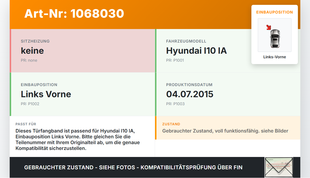 Hyundai I10 IA 13-16 5T Türfangband Türbremse Türanschlag Türfeststeller Links Vorne Hyundai I10 IA 13-16... Vorschau 3