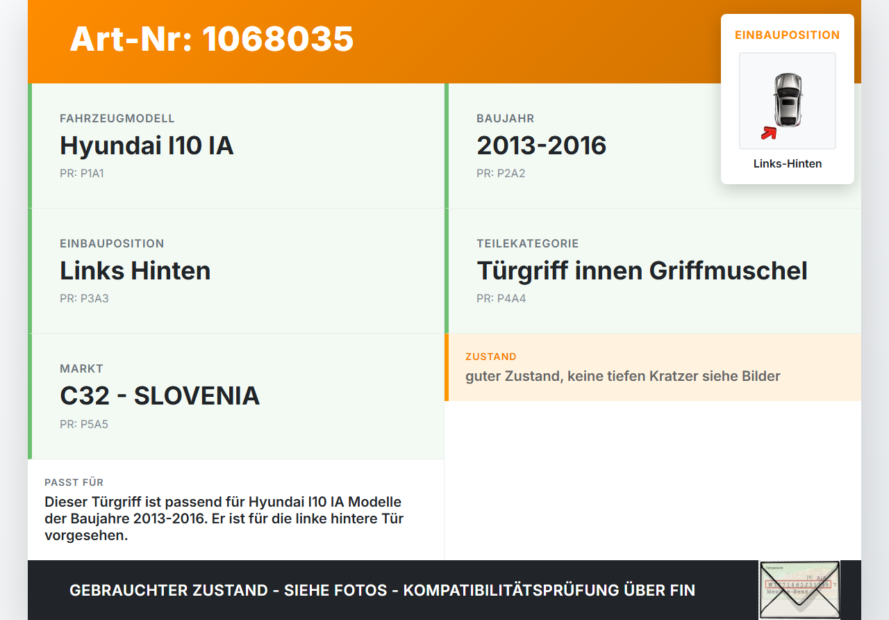Hyundai I10 IA 13-16 5T Türgriff innen Griffmuschel Innentürgriff Links Hinten Hyundai I10 IA 13-16 30.12.2015 gebraucht Vorschau 3