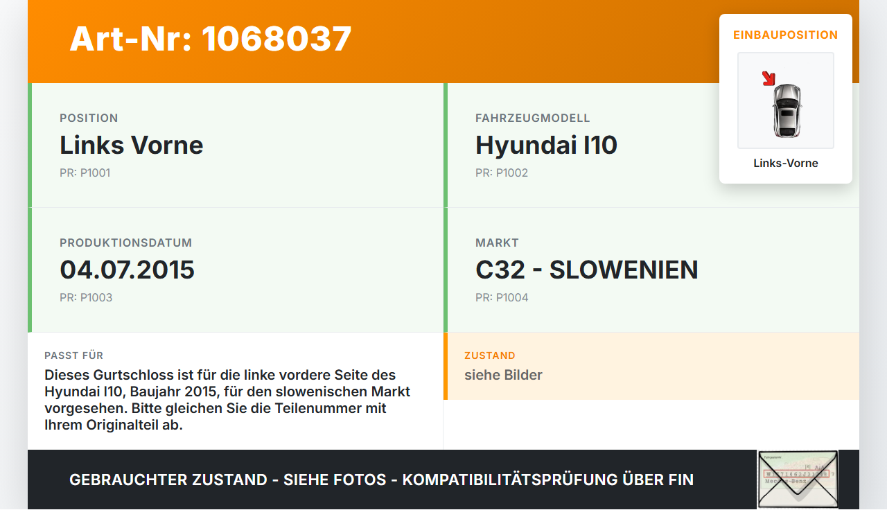 Hyundai I10 IA 13-16 5T Gurtschloss Gurtpeitsche Sicherheitsgurt Empfänger Links Vorne Hyundai I10 IA 13-16... Vorschau 3