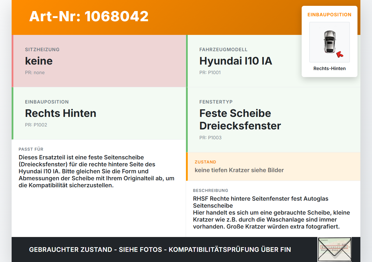 Hyundai I10 IA 13-16 5T Seitenscheibe Feste Scheibe Dreiecksfenster Rechts Hinten Hyundai I10 IA 13-16 30.12.2015... Vorschau 3