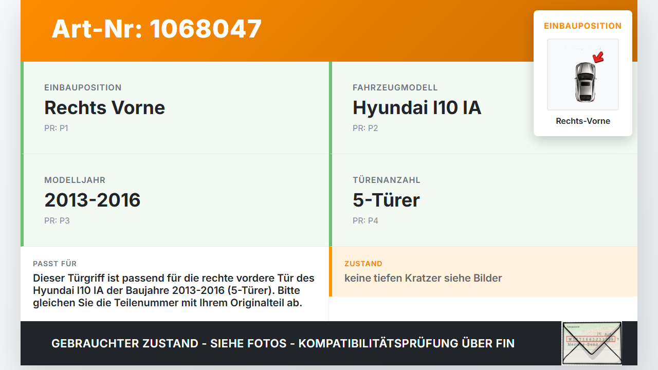 Hyundai I10 IA 13-16 5T Türgriff Innen Griffmuschel Betätigung Rechts Vorne Hyundai I10 IA 13-16 30.12.2015 gebraucht Vorschau 3