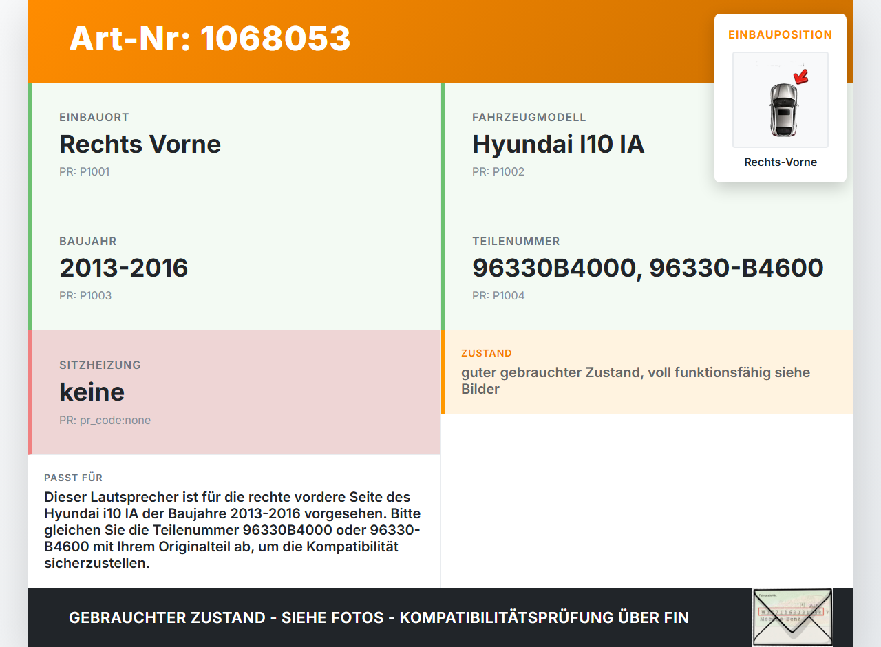 Hyundai I10 IA 13-16 Lautsprecher Rechts Vorne Hyundai I10 IA 13-16 30.12.2015 96330-B4000 gebraucht Vorschau 3