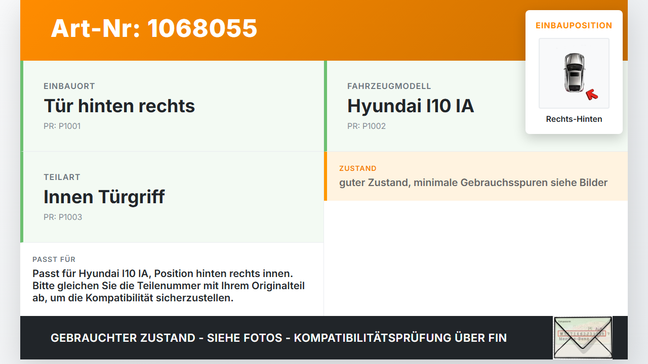 Hyundai I10 IA 13-16 5T Türgriff Innen Griffmuschel Griff Betätigung Rechts Hinten Hyundai I10 IA 13-16 30.12.2015... Vorschau 3