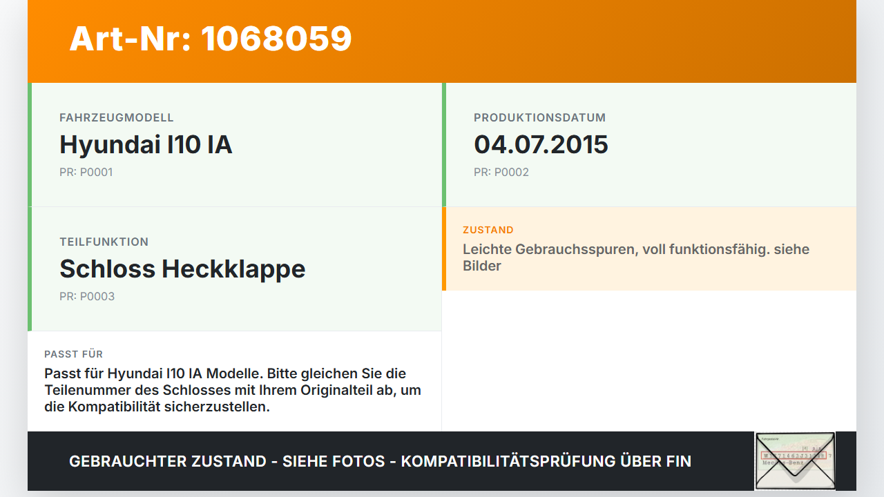 Hyundai I10 IA 13-16 5T Schloss Heckklappe Heckklappenschloss Kofferraumschloss Hyundai I10 IA 13-16 30.12.2015... Vorschau 3