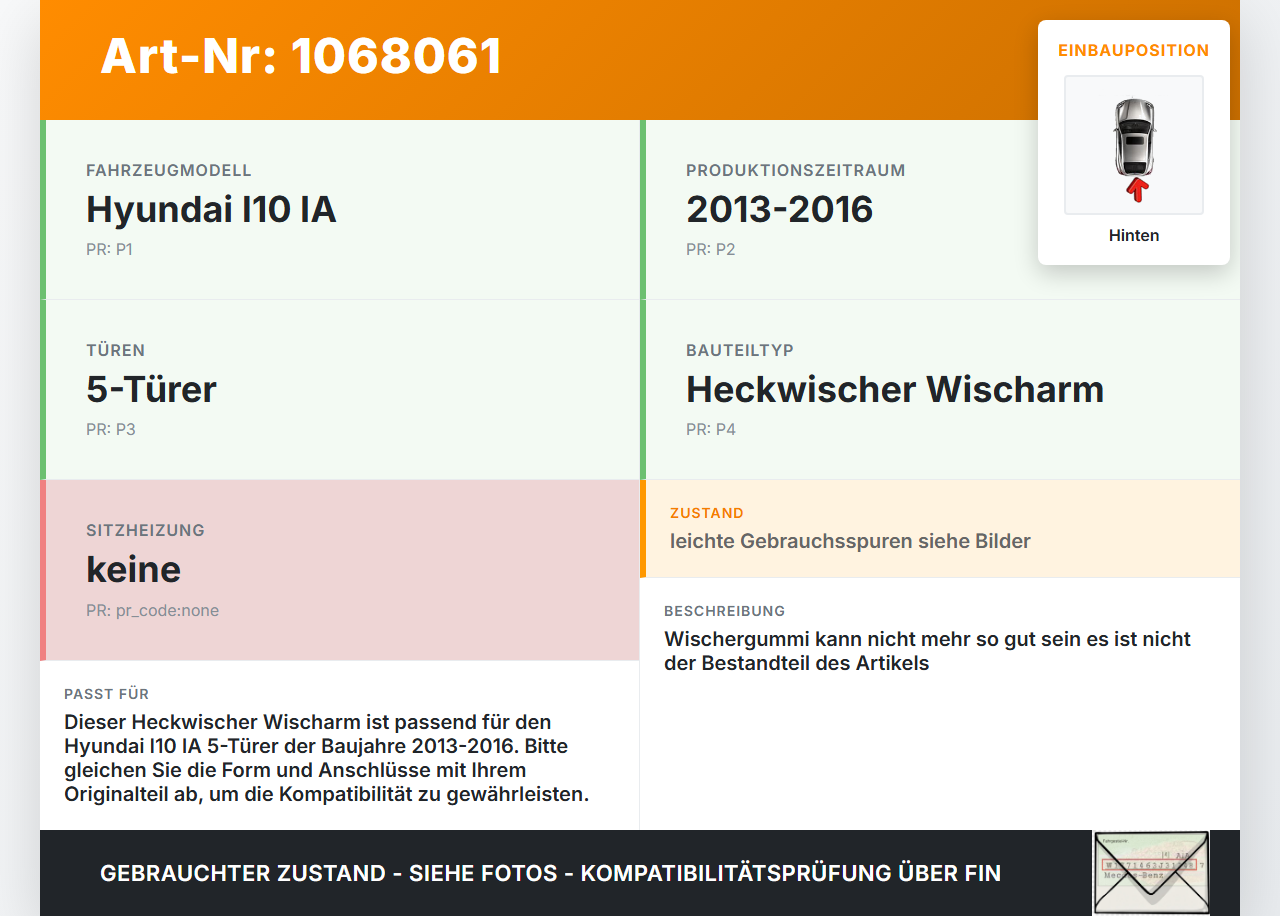 Hyundai I10 IA 13-16 5T Heckwischer Scheibenwischer Hinten Wischarm Hyundai I10 IA 13-16 30.12.2015 gebraucht Vorschau 3