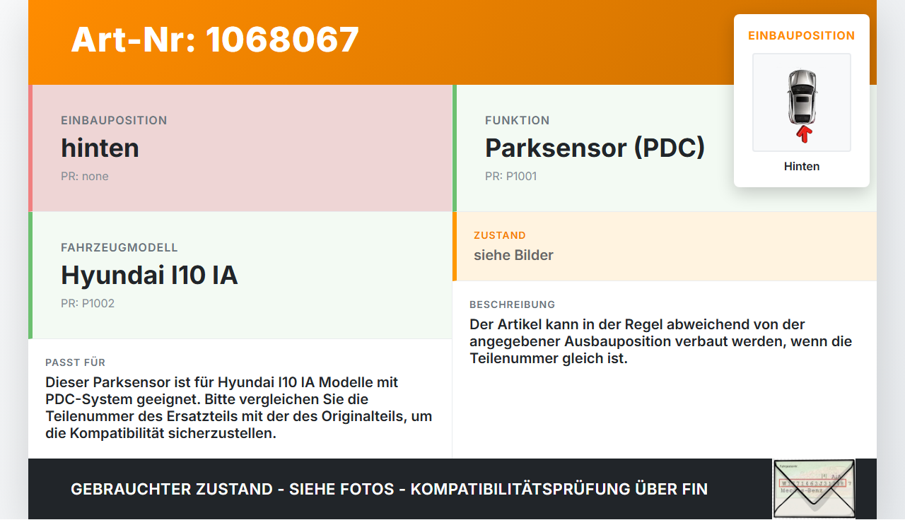 Hyundai I10 IA 13-16 Parksensor PDC Sensor Einparkhilfe Ultraschallsensor Hinten T5A Hyundai I10 IA 13-16... Vorschau 3
